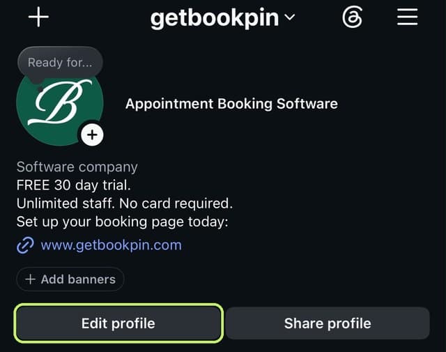 An Instagram profile with the Edit profile button highlighted