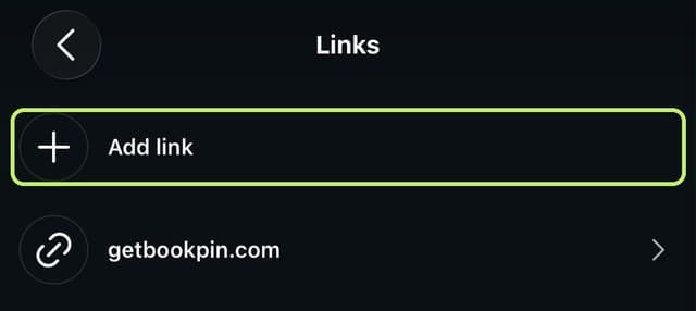 The Links screen with Add link highlighted